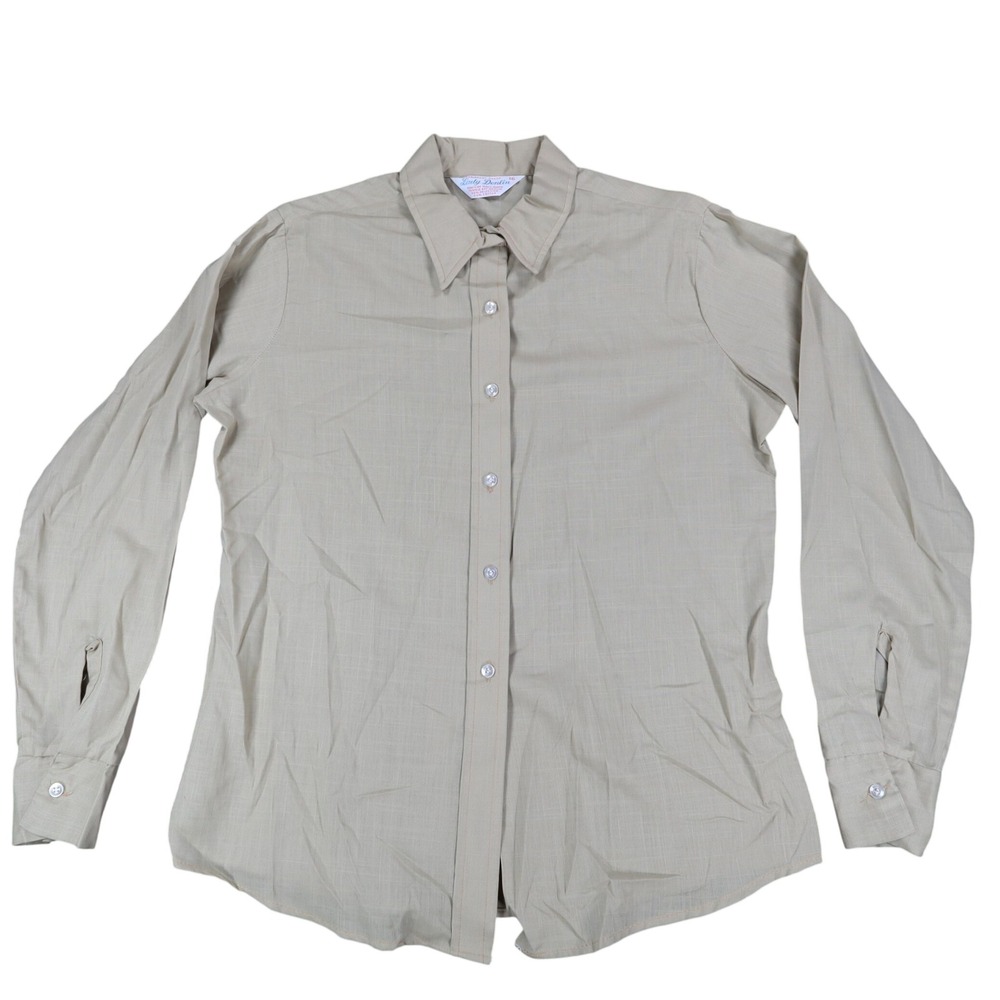 Lady Donlin Button Down Shirt Womens 16 Vintage 70s Tan Cotton Blend Deadstock